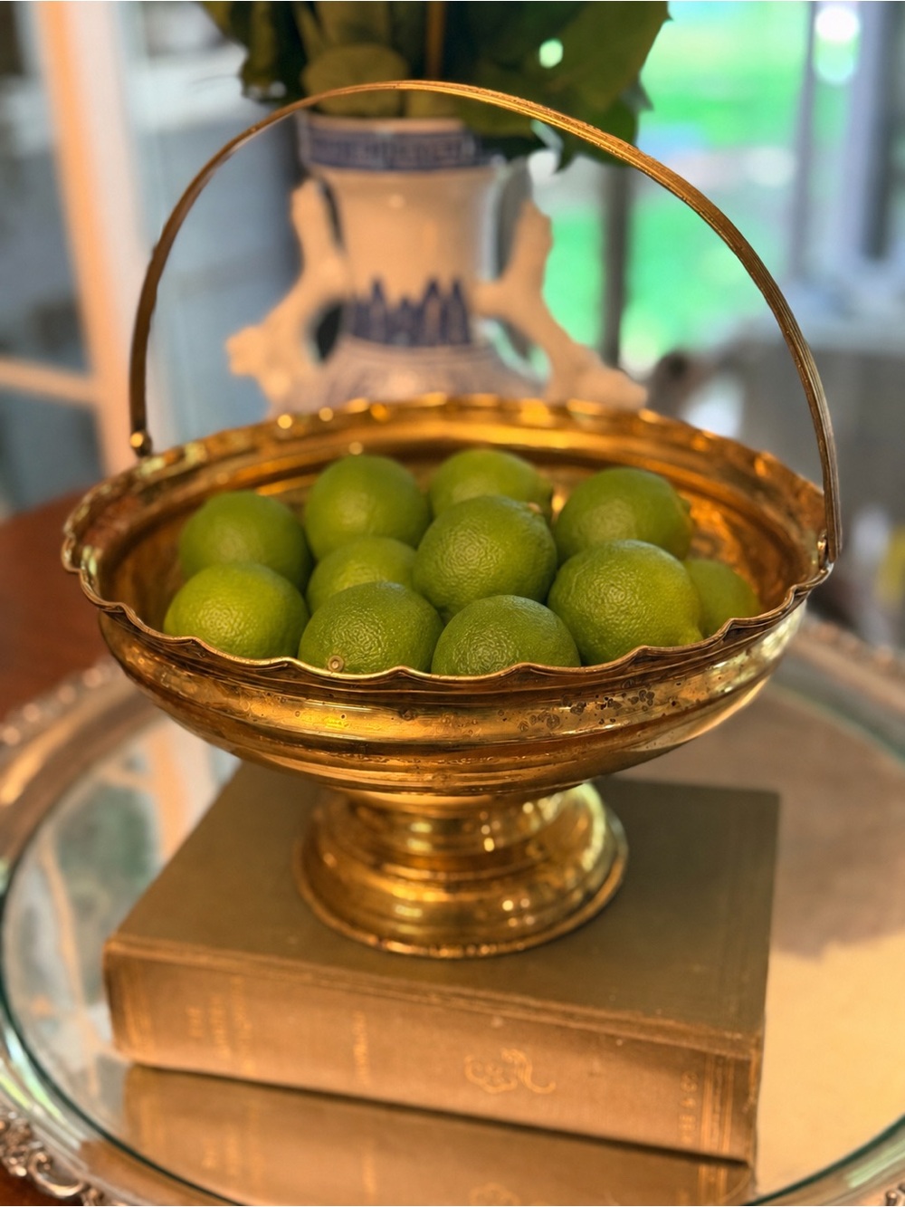 Large Vintage Brass Pedestal Basket / Handled Bowl – Made in India